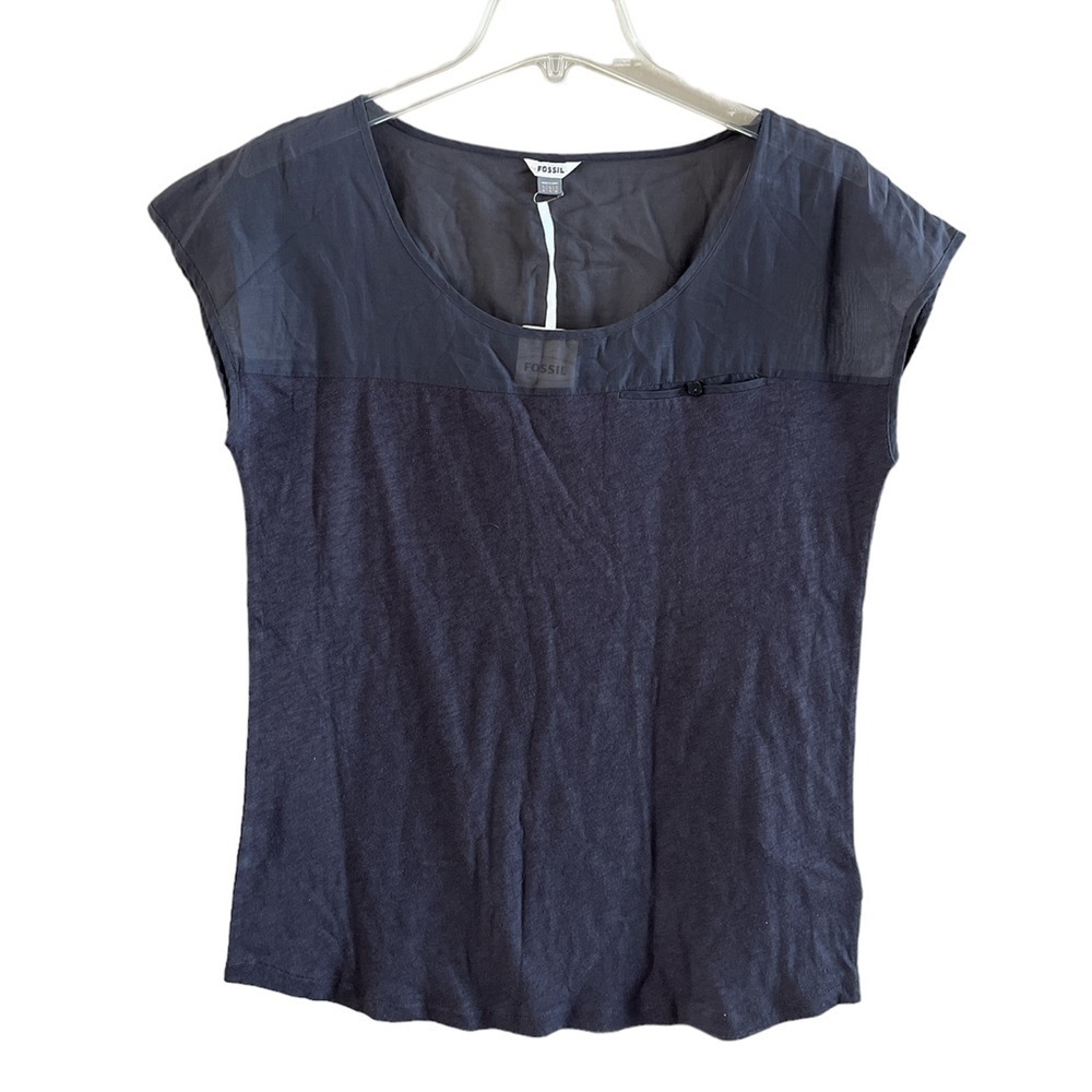 NWT Fossil Knit and Sheer Top Sabrina Charcoal Sleeveless Size Small